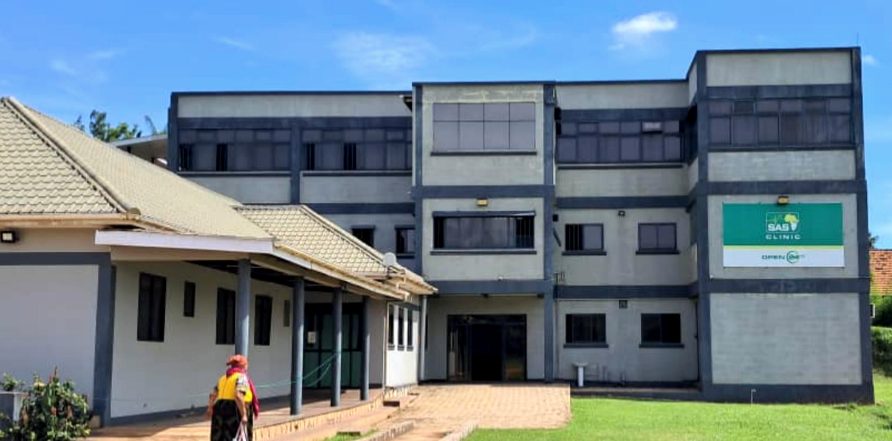 The SAS Lweza Clinic building, with the clinic sign on the front